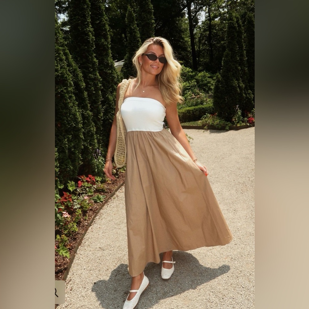 Workshop Republic Clothing Tan and White Maxi Skirt